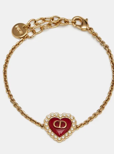 Christian Dior Petit CD Baroque Heart Resin Faux Pearl Gold Tone Bracelet