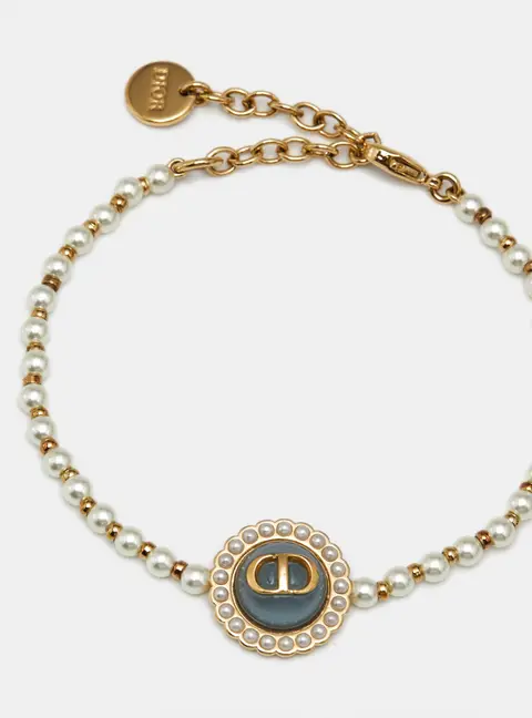 Christian Dior Resin Faux Pearl Gold Tone Bead Bracelet
