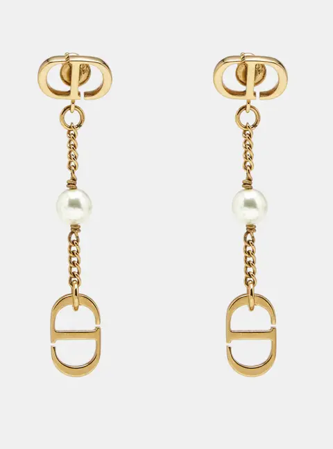 Dior CD Faux Pearl Gold Tone Earrings