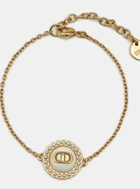 Christian Dior Petit CD Baroque Resin Faux Pearl Gold Tone Bracelet