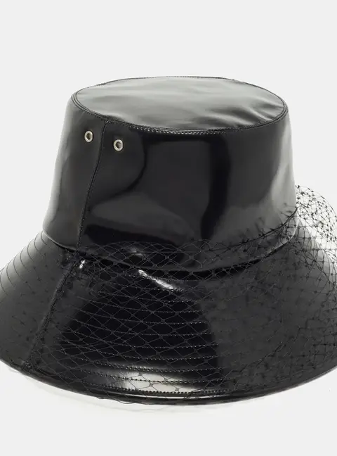Christian Dior Black Oblique Teddy-D Coated PVC Veil Bucket Hat Size 57