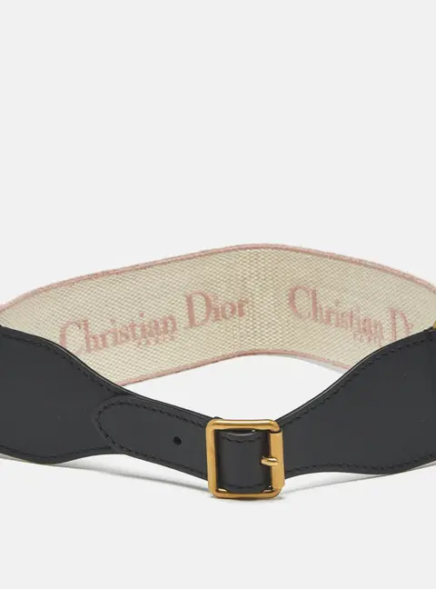 Dior Logo Embroidered Buckle Belt Pink/Black Canvas and Leather