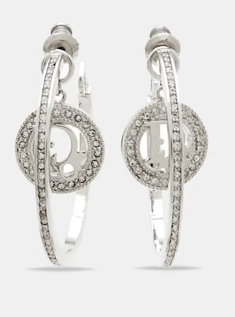 Christian Dior Oblique Crystals Silver Tone Earrings