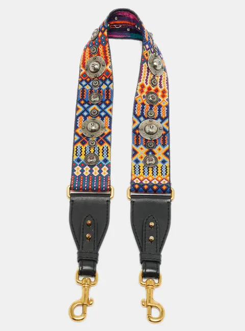 Dior Studded Bag Shoulder Strap Multicolor Embroidered Canvas