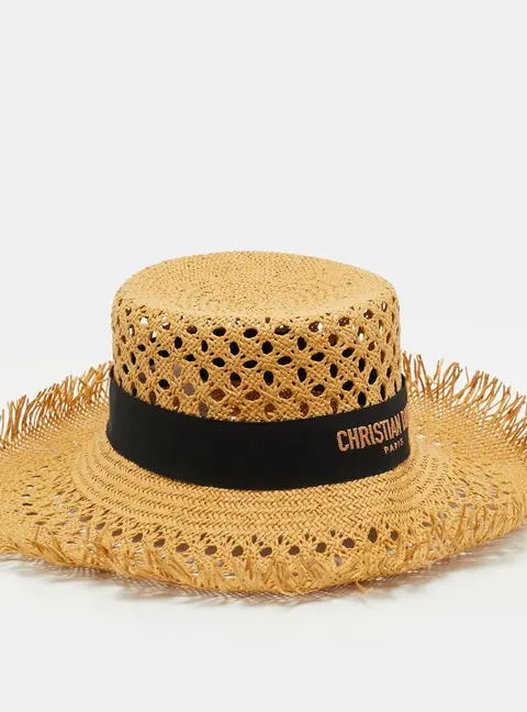 Christian Dior Beige Paper Straw Naughtily-D Hat Size 58