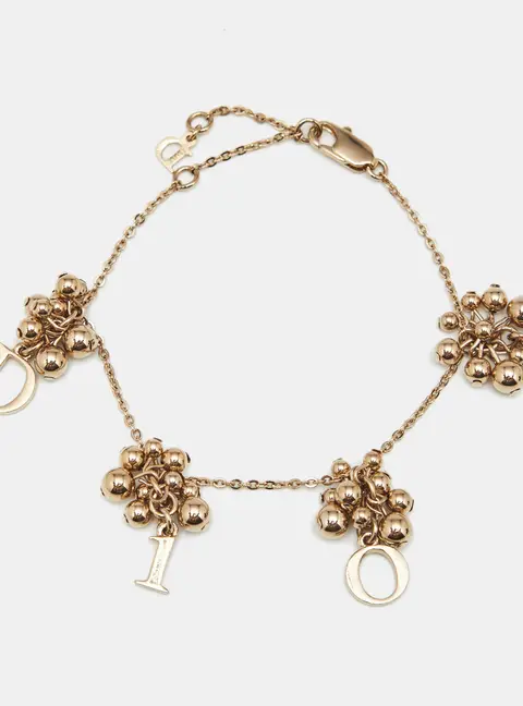 Christian Dior Galliano Logo Letter Rose Gold Tone Charm Ball Bracelet