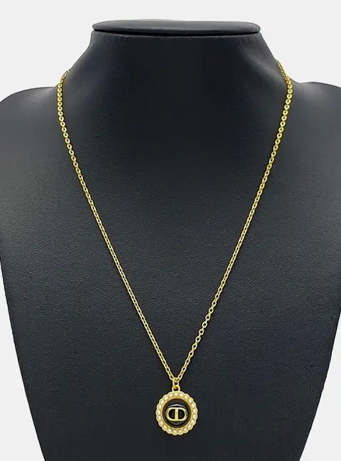 Christian Dior Gold CD Pearl Pendent Necklace