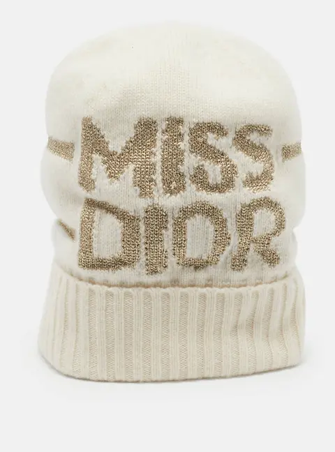 Christian Dior Cream/Gold Miss Dior Cashmere Blend Beanie One Size