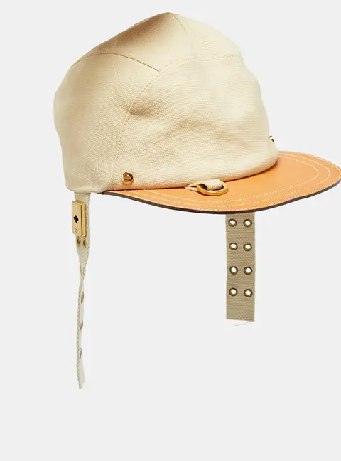 Christian Dior Vintage Beige Linen Blend and Leather Cap M