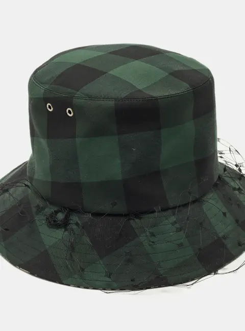 Christian Dior Green Check Cotton and Mesh Bucket Hat Size 57