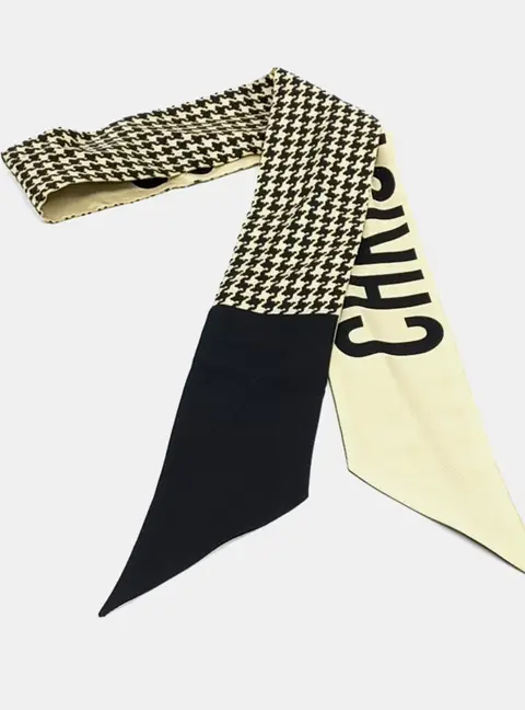 Dior Beige/Black 30 Montaigne Silk Mitzah scarf With Houndstooth Pattern