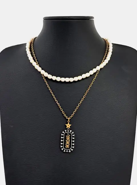 Dior Gold Tone Metal Faux Pearl Necklace