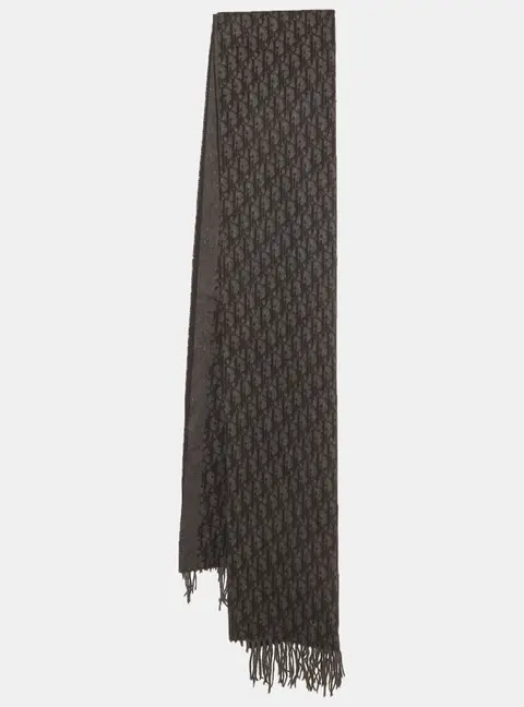 Christian Dior Grey Oblique Silk Tasseled Scarf