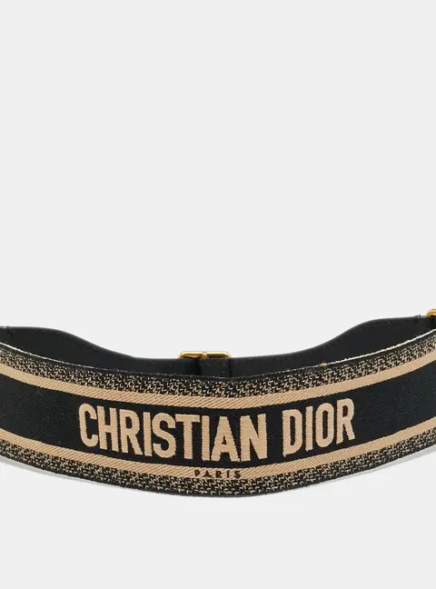 Dior 75 CM Waist Belt Beige/Black Embroidered Canvas and Leather