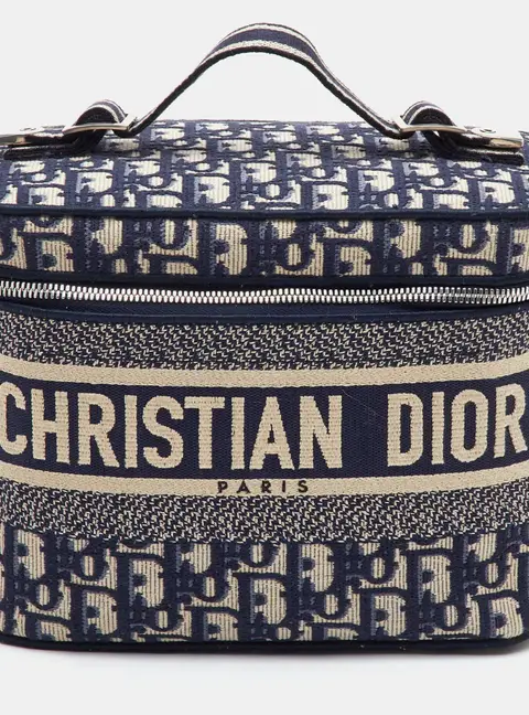 Dior DiorTravel Navy Blue Oblique Embroidered Canvas Vanity Case