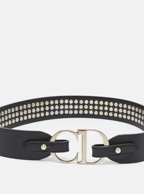 Dior CD Logo Studded 80 CM Waist Belt Black Leather
