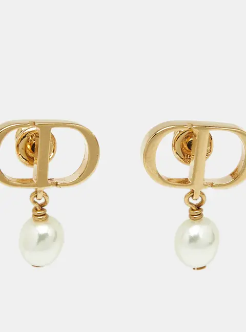 Dior Petit CD Faux Pearl Gold Tone Earrings