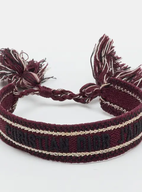 Dior Burgundy J'Adior Embroidered Woven Tassel Bracelet