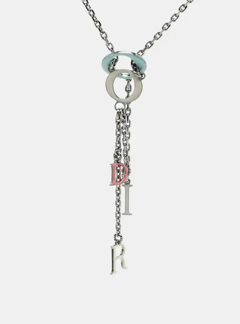 Dior Enamel Logo Silver Tone Tassel Necklace