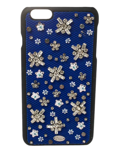 Dior Blue Fabric Stardust Crystal Embellished iPhone 6 Plus Case