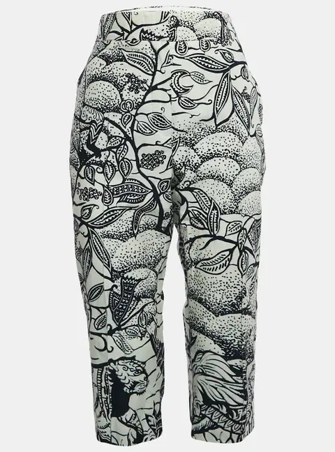 Christian Dior White/Blue Jungle Print Cotton Culottes Pants M
