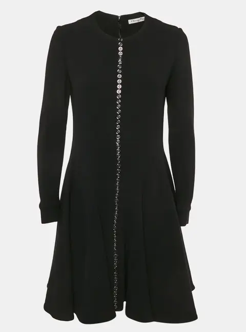 Dior Black Wool Button Front Mini Dress L