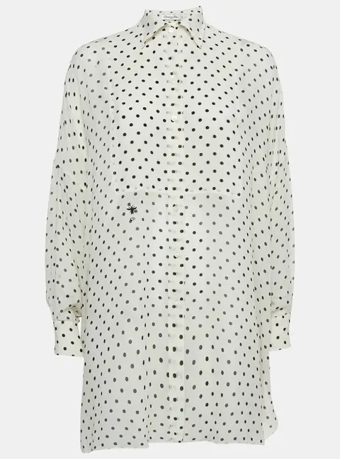 Dior White Polka Dot Print Silk Tunic Top S