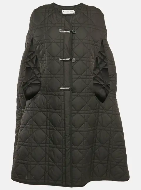 Christian Dior Black Technical Taffeta Oversized Macrocannage Cape S