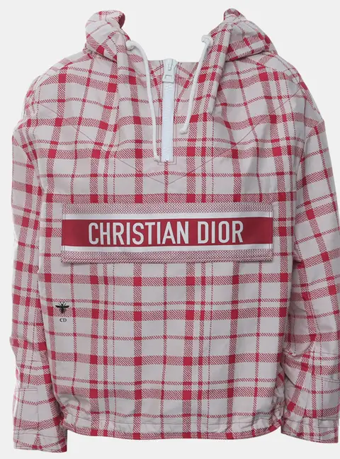 Christian Dior Checkered Hooded Short Anorak XS Pink White Technical Taffeta Jacket