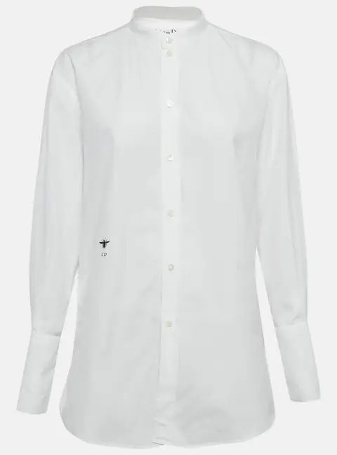 Dior White CD Embroidered Cotton Poplin Shirt S