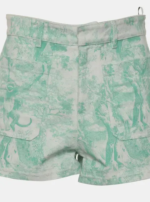 Dior Toile de Jouy Green Cotton Denim Shorts M