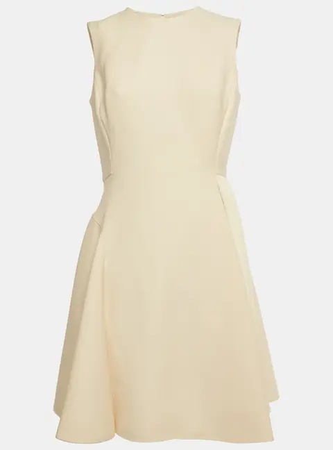 Christian Dior Cream Wool Pleated Mini Dress M