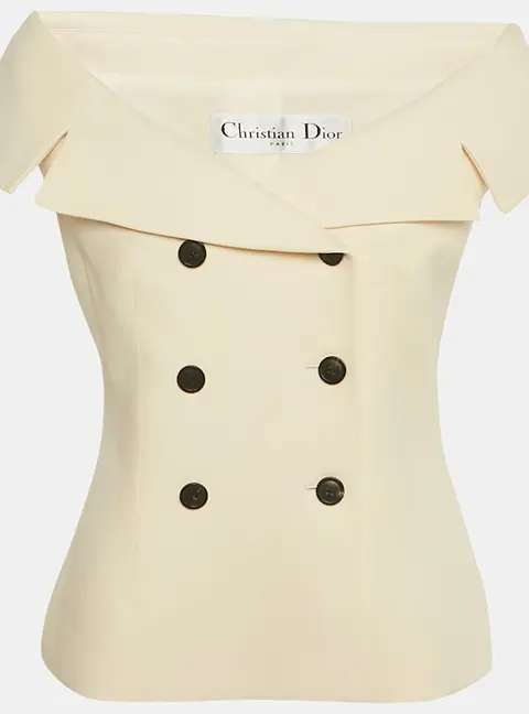 Christian Dior Cream Wool Double Breasted Top L