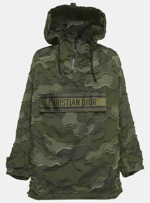 Dior Green Camouflage Synthetic Fil Coupe Anorak Hooded Jacket XS