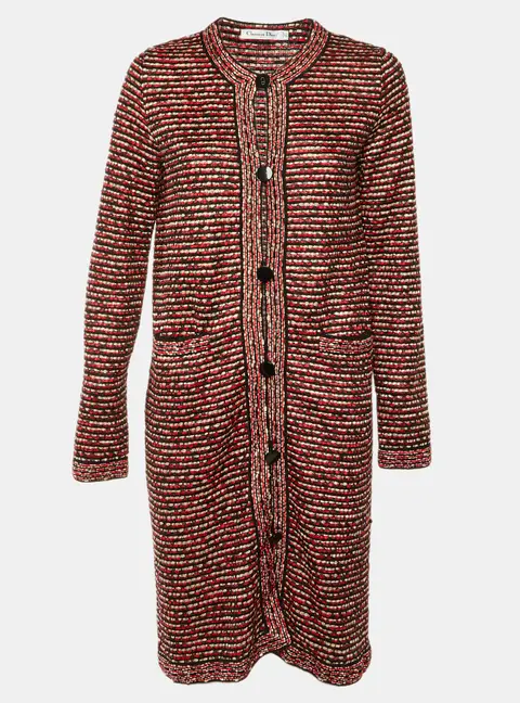 Dior Red Knit Button Front Long Cardigan M