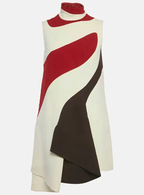 Christian Dior Cream/Red Wool Asymmetric Shift Dress S