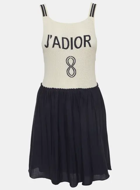 Christian Dior Cream/ Navy Blue J'Adior Knit Mini Dress M