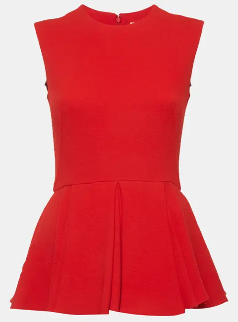 Christian Dior Red Wool Crepe Sleeveless Peplum Top M