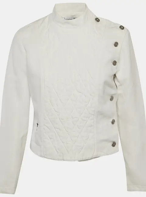 Christian Dior White Cotton Quilted Crossover Jacket M