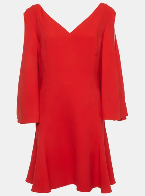 Christian Dior Red Silk Flared Knee Length Dress L