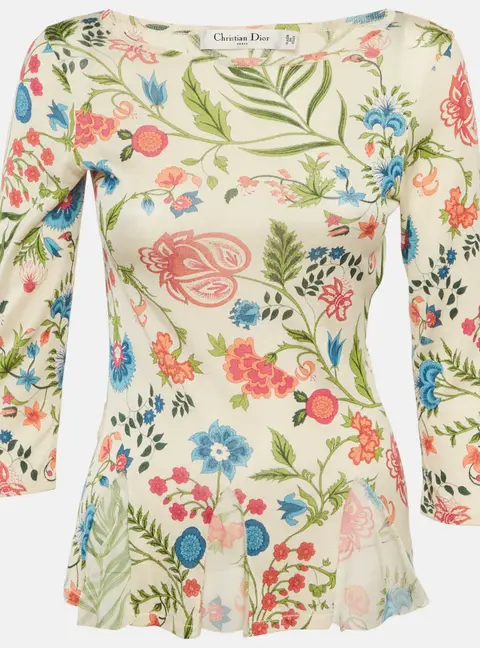Christian Dior Multicolor Floral Print Jersey and Silk Top