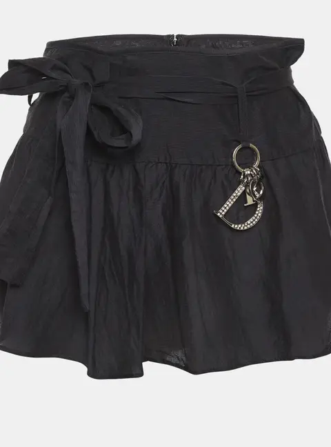 Christian Dior Black Cotton Logo Embellished Mini Skirt L