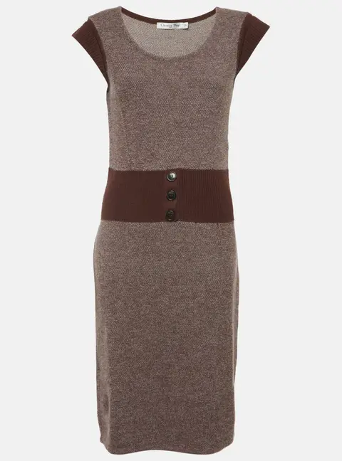 Christian Dior Brown Wool Knit Short Dress L