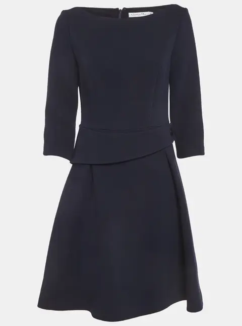 Christian Dior Blue Crepe Wool Midi Dress M