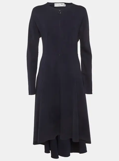 Christian Dior Blue Jersey Zip-Up Flared Midi Dress L