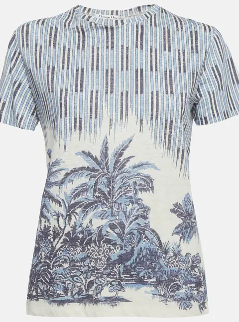 Christian Dior Palm Tree Print Scoop Neck T-Shirt XS