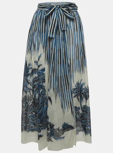 Christian Dior Multicolour Palm Tree Print Cotton Wrap Midi Skirt S