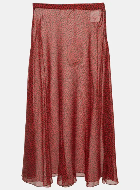 Christian Dior Red Leopard Print Silk Flared Midi Skirt S