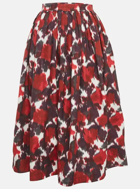 Christian Dior Red Printed Cotton Gathered Midi Skirt M