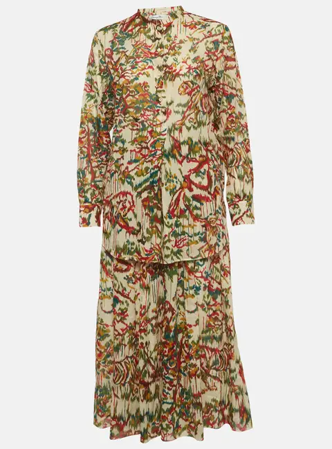 Dior Multicolour Floral Print Cotton Shirt and Midi Skirt Suit M